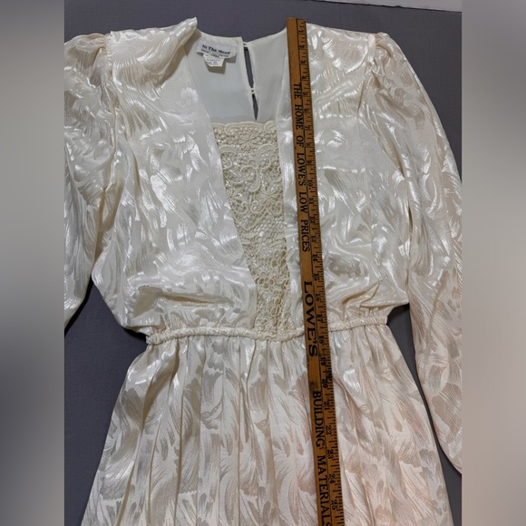 In The Mood Vintage Lace Pleated Ivory Dress Size 10 Long Sleeve 80's 90’s - Picture 13 of 16